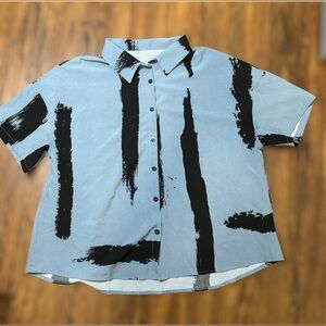 Shein Curve Blue Abstract Button Down Shirt – 1XL
